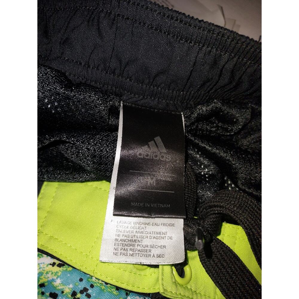 Adidas Mens Swim Trunks Medium 10" Board Shorts Mesh Lined Multi Black Green - Picture 9 of 9